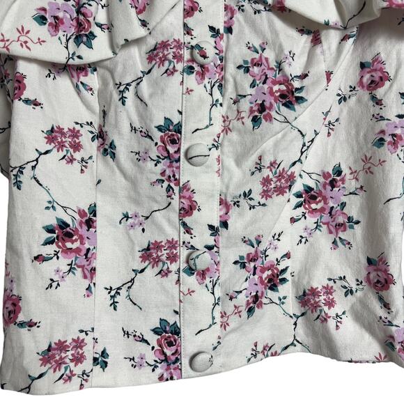 LPA White Floral Print Ruffled Off the Shoulder Linen Smocked Top Size XS - Picture 5 of 12